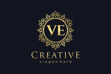 VE İlk Mektup Lüks Kaligrafi Feminen Çiçekli El Heraldik monogram antika lüks logo tasarımı Premium