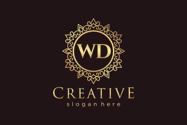 WD İlk Mektup Lüks Kaligrafi Feminen Çiçekli El Heraldik monogram antika lüks logo tasarımı Premium