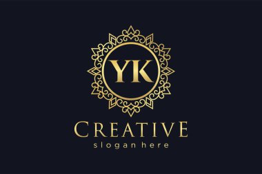 YK İlk Mektup Lüks Kaligrafi Feminen Çiçekli El Heraldik monogram antika lüks logo tasarımı Premium