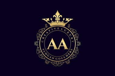 AA İlk Mektup Lüks Kaligrafi Kadın Çiçekli El Heraldik monogram antika lüks logo tasarımı Premium