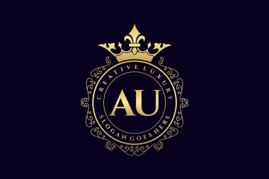 AU İlk Mektup Lüks Kaligrafi Feminen Çiçekli El Heraldik monogram antika lüks logo tasarımı Premium