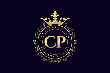 CP İlk Mektup Lüks Kaligrafi Feminen Çiçekli El Heraldik monogram antika klasik tarz lüks logo tasarımı Premium