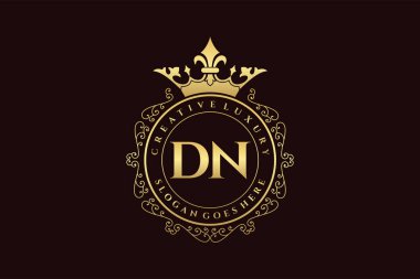 DN İlk Mektup Lüks Kaligrafi Feminen Çiçekli El Heraldik monogram antika lüks logo tasarımı Premium