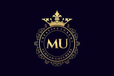 MU İlk Mektup Lüks Kaligrafi Feminen Çiçekli El Heraldik monogram antika lüks logo tasarımı Premium