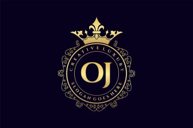 OJ İlk Mektup Lüks Kaligrafi Feminen Çiçekli El Heraldik monogram antika klasik stil lüks logo tasarımı Premium