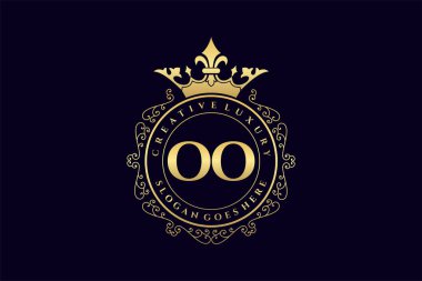 OO İlk Mektup Lüks kaligrafi dişi çiçek el Heraldik monogram antika vintage stil lüks logo tasarımı Premium