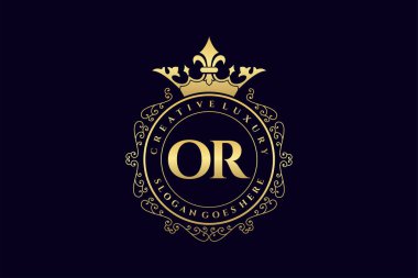 OR İlk Mektup Lüks Kaligrafi Feminen Çiçekli El Heraldik antika monogram Lüks Logo Tasarımı Premium