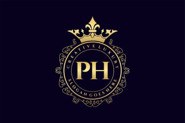 PH İlk Mektup Lüks Kaligrafi Feminen Çiçekli El Heraldik monogram antika lüks logo tasarımı Premium