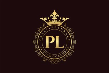 PL İlk Mektup Lüks Kaligrafi Feminen Çiçekli El Heraldik monogram antika lüks logo tasarımı Premium