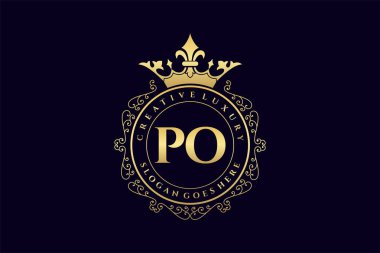 PO İlk Mektup Lüks Kaligrafi Feminen Çiçekli El Heraldik monogram antika lüks logo tasarımı Premium