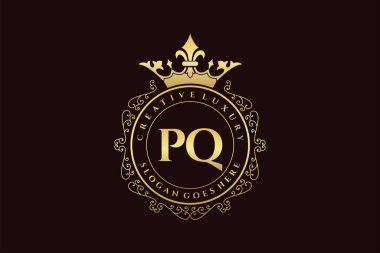PQ İlk Mektup Lüks Kaligrafi Feminen Çiçekli El Heraldik monogram antika lüks logo tasarımı Premium