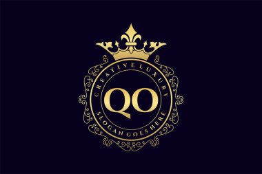 QO İlk Mektup Lüks Kaligrafi Feminen Çiçekli El Heraldik monogram antika klasik stil lüks logo tasarımı Premium