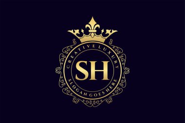 SH İlk Mektup Lüks kaligrafik kadın çiçekli el antika monogram lüks logo tasarımı Premium