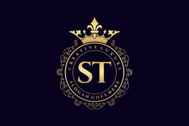ST İlk Mektup Lüks Kaligrafi Feminen Çiçekli El Heraldik antika monogram Lüks Logo Tasarımı Premium