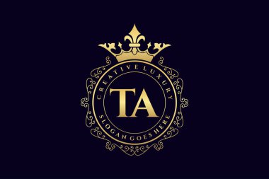 TA İlk Mektup Lüks Kaligrafi Feminen Çiçekli El Heraldik antika monogram lüks logo tasarımı Premium
