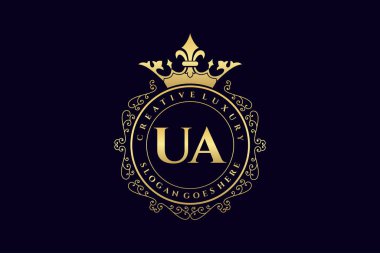 UA İlk Mektup Lüks Kaligrafi Feminen Çiçekli El Heraldik monogram antika klasik stil lüks logo tasarımı Premium