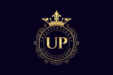 UP İlk Mektup Lüks Kaligrafi Feminen Çiçekli El Heraldik antika monogram Lüks Logo Tasarımı Premium