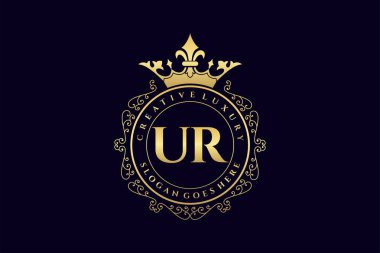 UR İlk Mektup Lüks Kaligrafi Feminen Çiçekli El Heraldik antika monogram Lüks Logo Tasarımı Premium