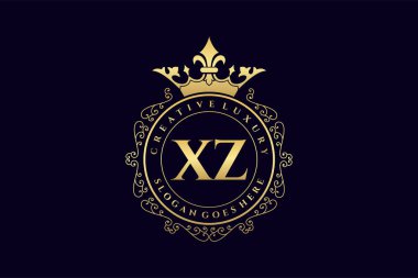 XZ İlk Mektup Lüks Kaligrafi Feminen Çiçekli El Heraldik monogram antika lüks logo tasarımı Premium