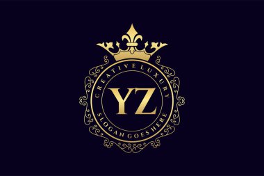 YZ İlk Mektup Lüks Kaligrafi Feminen Çiçekli El Heraldik monogram antika lüks logo tasarımı Premium