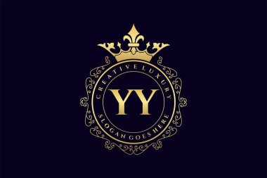 YY İlk Mektup Lüks Kaligrafi Feminen Çiçekli El Heraldik monogram antika klasik tarz lüks logo tasarımı Premium