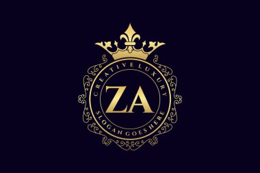 ZA İlk Mektup Lüks Kaligrafi Feminen Çiçekli El Heraldik monogram antika klasik stil lüks logo tasarımı Premium