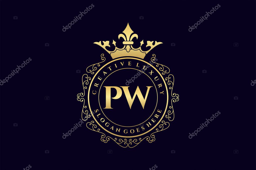 PW Initial Letter Luxury calligraphic feminine floral hand drawn heraldic monogram antique vintage style luxury logo design Premium