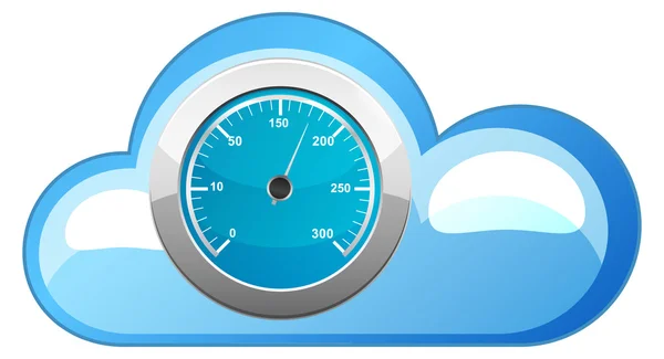 Blue cloud icon with the speedometer — Stock Vector