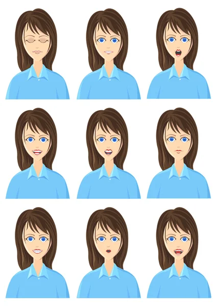 Női arc - az érzelmek illusztrációja — Stock Vector