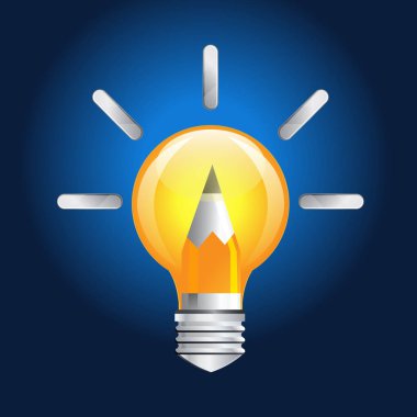 Yaratıcı Fikir Konsepti - Kalem Üzerine Ampul - EPS 10 Dosyası Olarak Özet