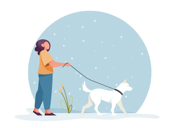 Chien Promenade Dans Neige Froide Hiver Illustration Stock Comme Fichier — Image vectorielle