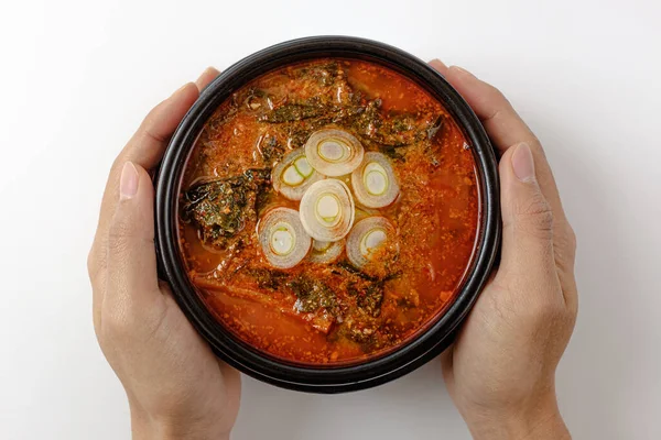 Sup Pedas Dengan Belut Makanan Laut Korea Panci Panas Dengan — Stok Foto