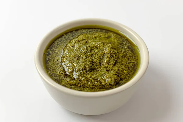 Cultura Culinaria Italiana Pesto Basilico Cibo Con Formaggio Olio Oliva — Foto Stock