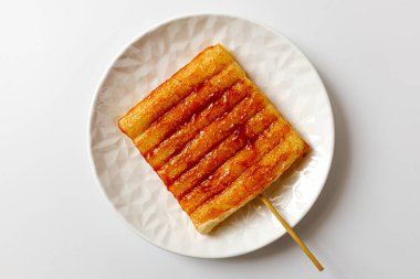 rice cake skewers on a white background