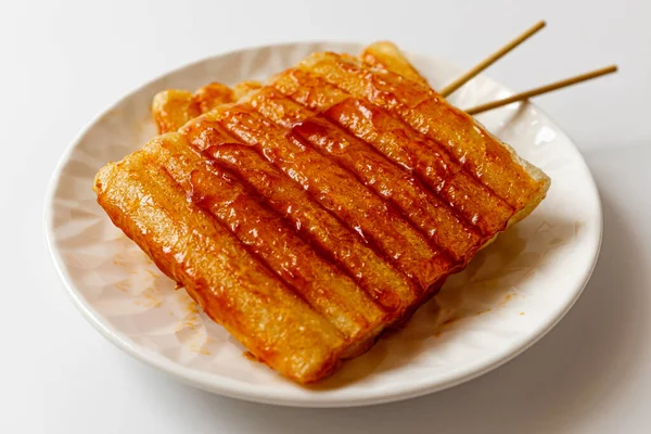 rice cake skewers on a white background