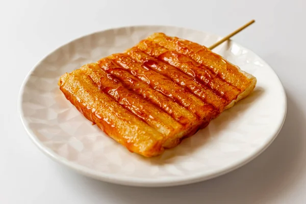 rice cake skewers on a white background