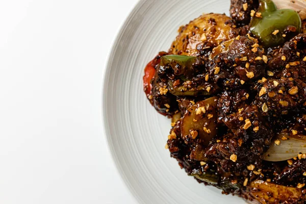 Chinese Style Beef Stir Fry White Background — Stock Photo, Image