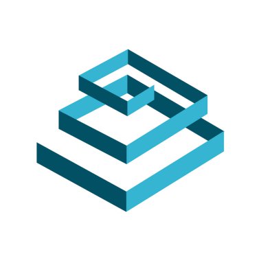 Üstüste binen piramit stili grafik elementinde mavi gri modern stil soyut girdap logo tasarımı