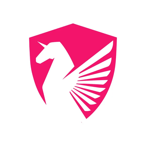 Escudo Com Voar Cavalo Logo Template Vector Ilustração Pegasus Unicórnio —  Vetores de Stock