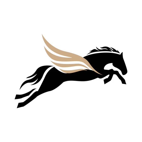 Powerfull Flying Pegasus Unicorn Logo Vector Horse Wings Design Illustration — Stock Vector