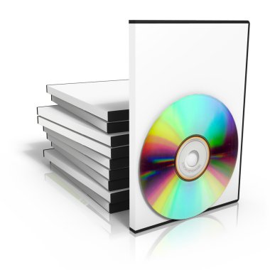 3D render ile disk dvd kutuları yığını
