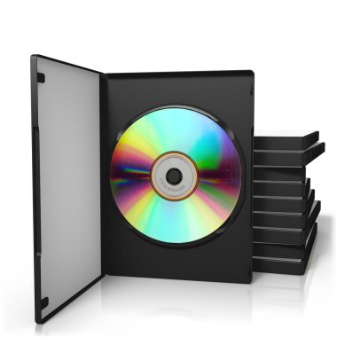 3D render ile disk dvd kutuları yığını