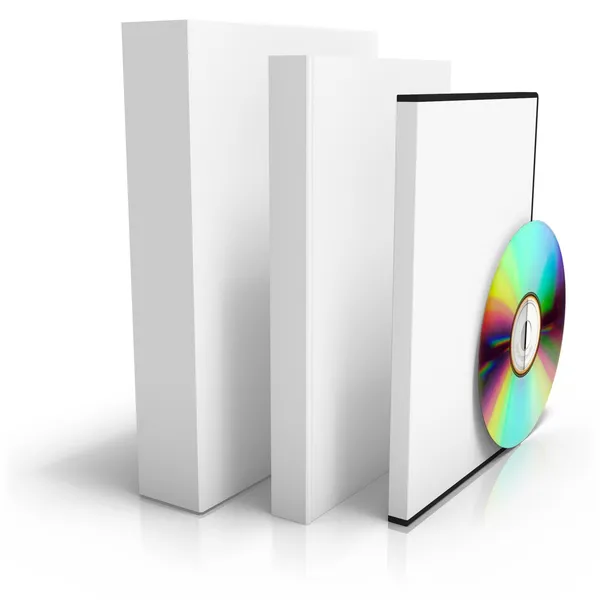 3d renderizado de pila de cajas de dvd con disco — Foto de Stock