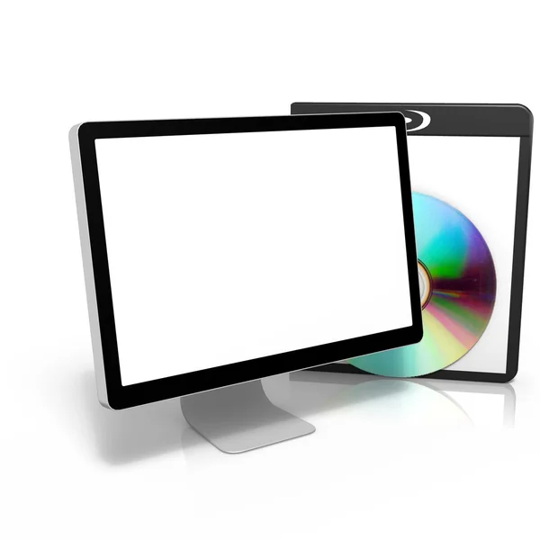 DVD-Boxen mit Disc & Monitor — Stockfoto