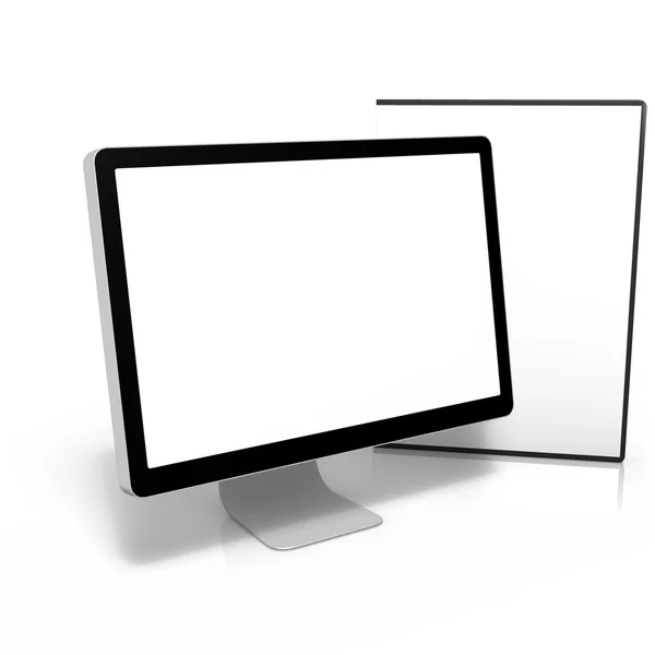 Monitor y caja de disco en blanco —  Fotos de Stock