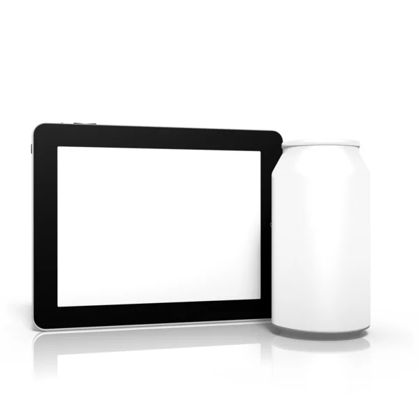 Computador tablet com bebida energética — Fotografia de Stock