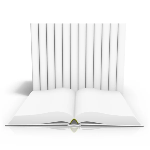 Row of books with open hard cover book — Stock Photo, Image