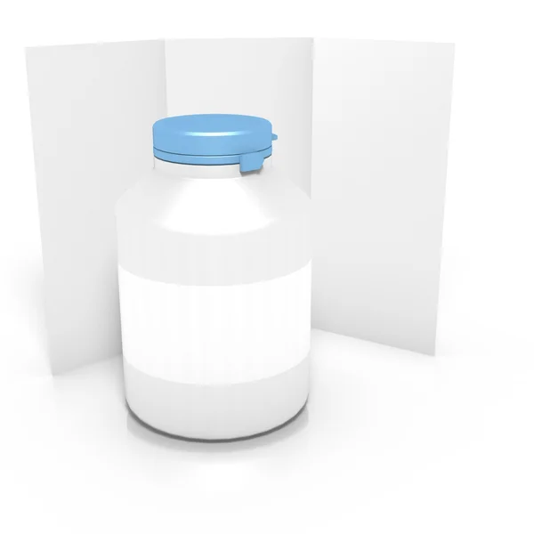Geneeskunde container met folder — Stockfoto