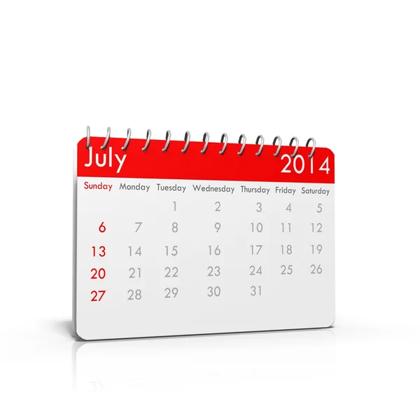Ιουλίου 2014 ημερολόγιο — Φωτογραφία Αρχείου
