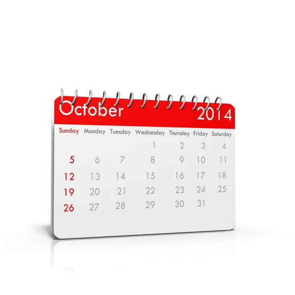 Outubro 2014 Calendário — Fotografia de Stock
